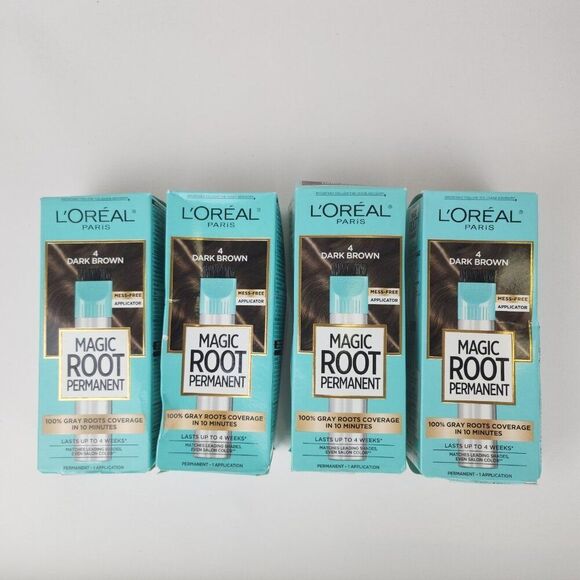 Pack of 4 L'Oreal Paris Magic Root Rescue Hair Color Kit #4 Dark Brown - Picture 1 of 2